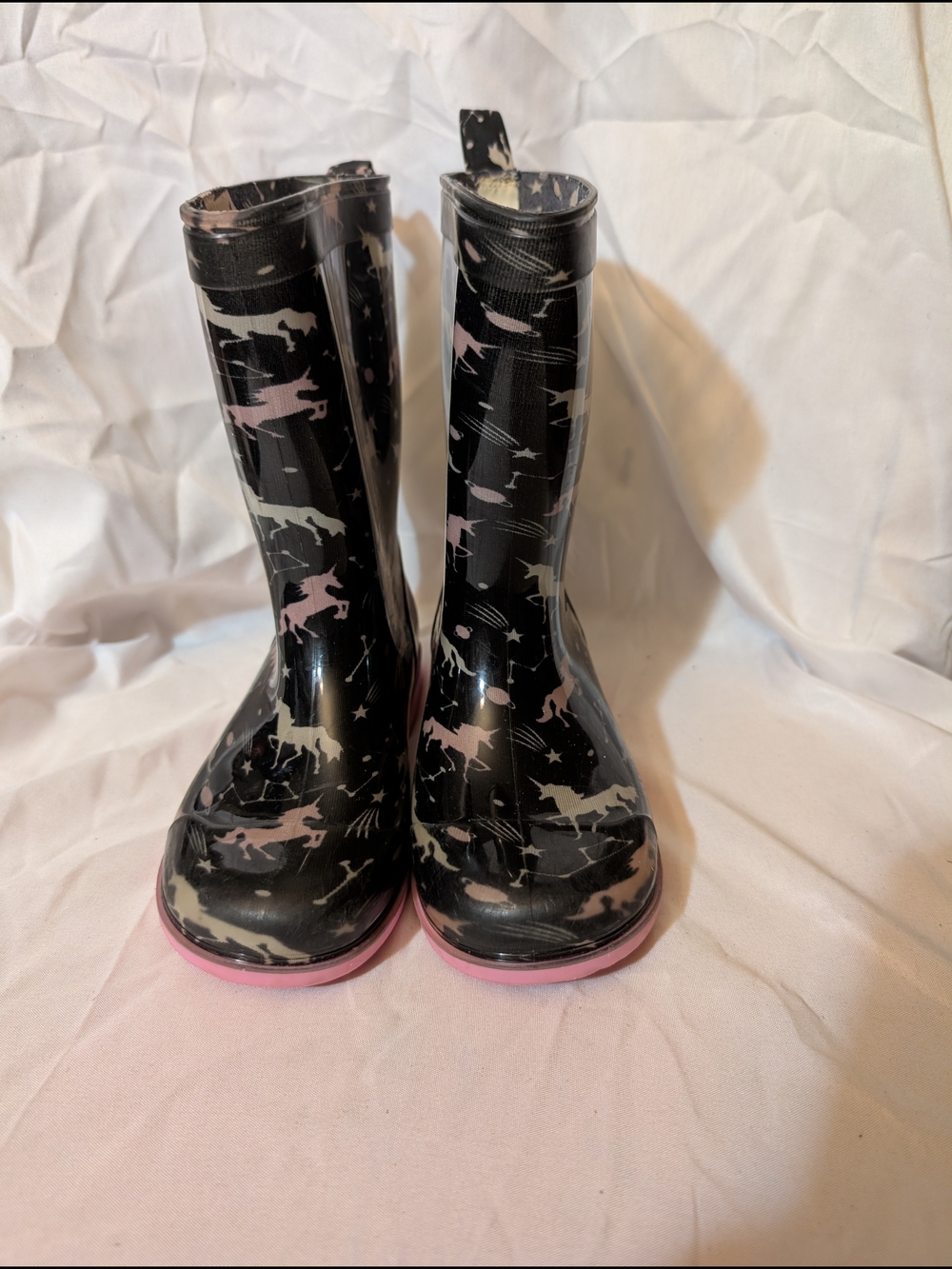 Capelli of New York Black Unicorn Rain Boots with Pink Soles